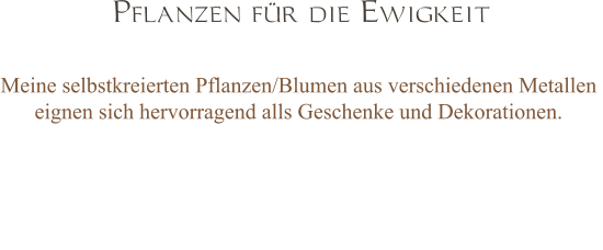 Pflanzen für die Ewigkeit Meine selbstkreierten Pflanzen/Blumen aus verschiedenen Metallen  eignen sich hervorragend alls Geschenke und Dekorationen.